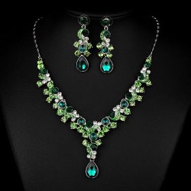 Western Wedding Photography Wedding Bride Necklace Earrings Simple Two Piece Suite Imported Transparent Diamond Jewelry (Color: Green)