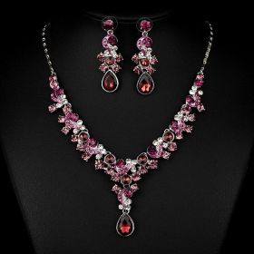 Western Wedding Photography Wedding Bride Necklace Earrings Simple Two Piece Suite Imported Transparent Diamond Jewelry (Color: Purple)