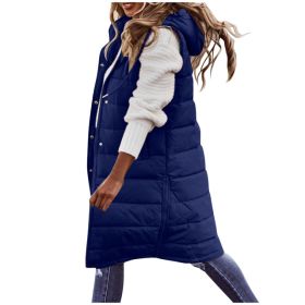 Women's Solid Color Sleeveless Down Jacket Long Winter Coat (Option: Navy Blue-S)