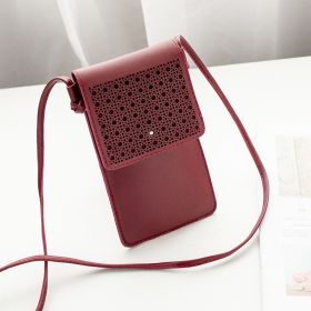 Cross Body Mobile Phone Bag Touching Screen Clear Window Mini Purse Cell Phone Bag Pouch DIN889 (Color: Wine Red)