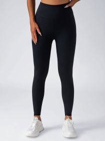 Leggings For Women With Pockets- High Waisted Tummy Control For Workout Running Capri Yoga Pants (Option: Black-L)