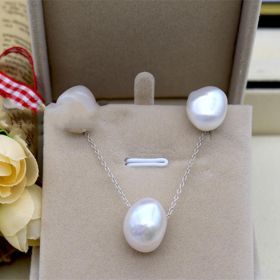 13mm Large Shaped Baroque Pearl Pendant Earring Set (Option: Silver set)