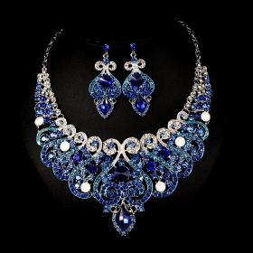 Fast selling explosion, Middle East, Europe and America, colorful exaggerated bride necklace, earring set, alloy color plating (Option: A Bule)