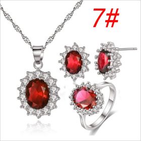 Sunflower Jewelry Set Necklace Ring Stud Earrings Bridal Jewelry (Option: Red set size7)