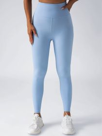 Leggings For Women With Pockets- High Waisted Tummy Control For Workout Running Capri Yoga Pants (Option: Sky Blue-S)