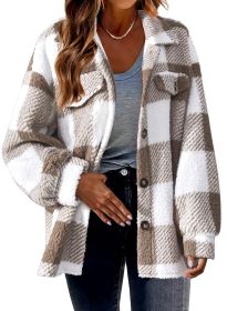 Women's Fashion Jacket Button Plush Coat (Option: Khaki-S)