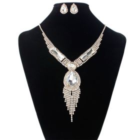 S151 fashion bridal jewelry set, tassel diamond, colorful micro wedding jewelry, necklace, earring set (Color: White)