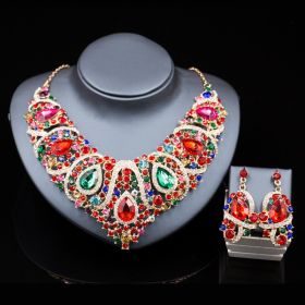 Fast selling explosion, Middle East, Europe and America, colorful exaggerated bride necklace, earring set, alloy color plating (Option: Color)