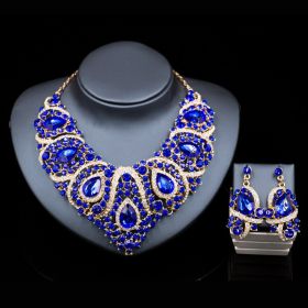 Fast selling explosion, Middle East, Europe and America, colorful exaggerated bride necklace, earring set, alloy color plating (Option: Bule)