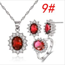 Sunflower Jewelry Set Necklace Ring Stud Earrings Bridal Jewelry (Option: Red set size9)