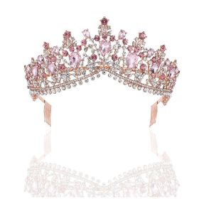 Baroque Bridal Crown Headdress Rhinestone Princess Formal Dress Accessories (Option: Rose Gold Pink Diamond)