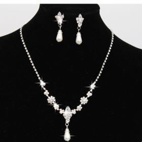 Europe And The United States Personality Dropspearl Necklace, Earrings Set Wholesale Bridal Necklace 8633 (Color: White)