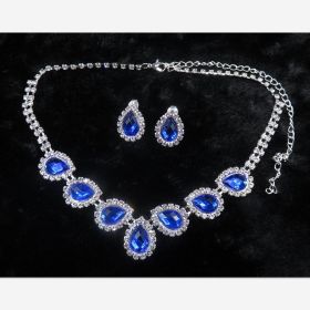 The New Bride Jewelry Color Diamond Earrings Necklace Fashion Necklace Set Can Be Customized (Option: Bule)