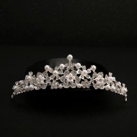 Bridal headdress, three sets of crystal flower necklace, diamond earrings, European and American Wind crown, wedding jewelry (Option: Crown)