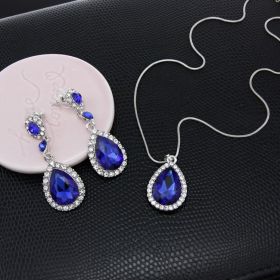 Two-Piece Bridal Jewelry Wedding Rhinestone Earrings Pendant Necklace (Option: Bule)