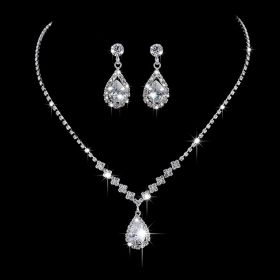 Full Rhinestone Zircon Water Drop Necklace Earrings Jewelry Set (Option: 463earrings)