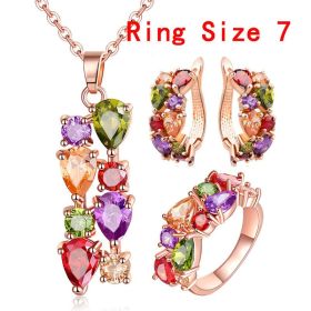 Shiny Zircon Hypoallergenic Necklace Earrings Ring Set (Option: 3 piece set-7)