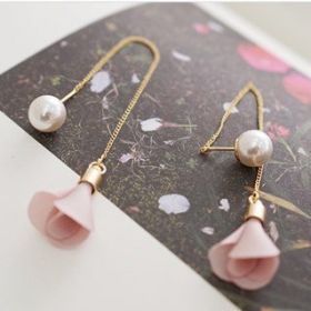 Female tassel earrings pearl earrings (Color: Pink)