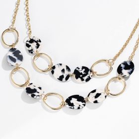 Regular Alloy Geometric Circle Acetate Plate Multilayer Short Necklace Women (Color: Black)