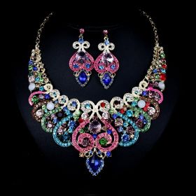 Fast selling explosion, Middle East, Europe and America, colorful exaggerated bride necklace, earring set, alloy color plating (Option: A Color)