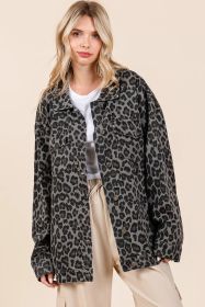 Mittoshop Leopard Button Up Denim Shacket With Breast Pockets (Option: Leopard-L)