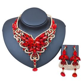 2021 speed selling explosion, African, European and American color exaggerated bride necklace earrings set of alloy manufacturers (Color: Red)