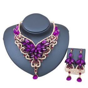 2021 speed selling explosion, African, European and American color exaggerated bride necklace earrings set of alloy manufacturers (Color: Purple)