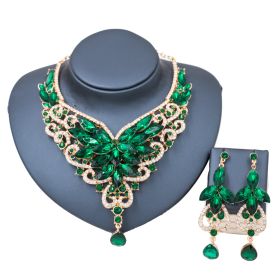 2021 speed selling explosion, African, European and American color exaggerated bride necklace earrings set of alloy manufacturers (Color: Green)