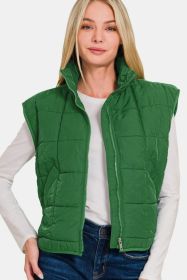 Zenana Zip Up Cropped Puffer Vest With Pockets (Option: Dk Green-S)