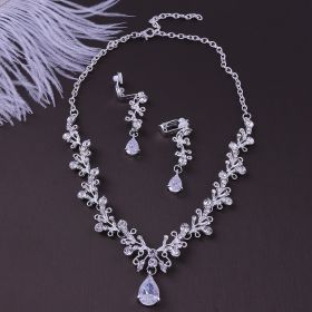 Bridal Rhinestone Zircon Earring Necklace (Option: Silver white)