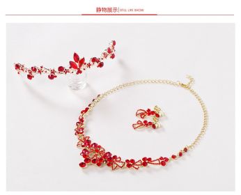 Bridal jewelry, red necklace, earrings, three sets of toast, clothing accessories wholesale (Option: 3 pieces)