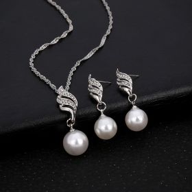 Europe and the United States eBay explosion models accessories wholesale bride accessories Pearl Diamond Necklace Set Earrings wavy lines (Color: Silver)