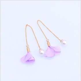 Female tassel earrings pearl earrings (Color: Purple)