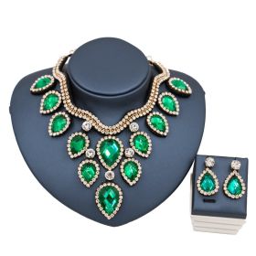 Fast Selling Explosion, Middle East, Europe And America, Colorful Exaggerated Bride Necklace, Earring Set, Cross Border High Quality Goods Supply (Option: Gold and green)