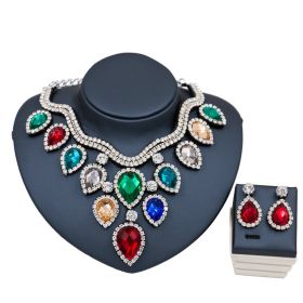 Fast Selling Explosion, Middle East, Europe And America, Colorful Exaggerated Bride Necklace, Earring Set, Cross Border High Quality Goods Supply (Option: Silver and)