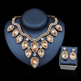 Fast Selling Explosion, Middle East, Europe And America, Colorful Exaggerated Bride Necklace, Earring Set, Cross Border High Quality Goods Supply (Option: Gold and champagne)