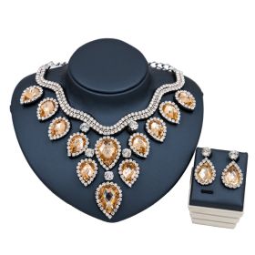 Fast Selling Explosion, Middle East, Europe And America, Colorful Exaggerated Bride Necklace, Earring Set, Cross Border High Quality Goods Supply (Option: Silver and champagne)