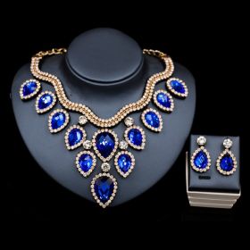 Fast Selling Explosion, Middle East, Europe And America, Colorful Exaggerated Bride Necklace, Earring Set, Cross Border High Quality Goods Supply (Option: Gold and Royal blue)