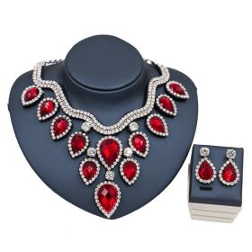 Fast Selling Explosion, Middle East, Europe And America, Colorful Exaggerated Bride Necklace, Earring Set, Cross Border High Quality Goods Supply (Option: Silver and rec)