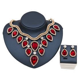 Fast Selling Explosion, Middle East, Europe And America, Colorful Exaggerated Bride Necklace, Earring Set, Cross Border High Quality Goods Supply (Option: Gold and red)