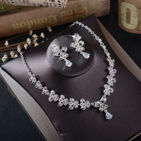 TL216 White Rhinestone Necklace Earrings Set Zircon Butterfly Pendant Earrings Pierced Drop Bride Two Piece (Option: Earrings)