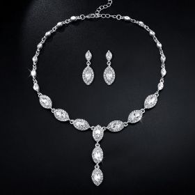 The Bride Jewelry Jewelry Suite Earrings Photography Evening Party And Two Sets Of Nkn51 Zircon Earrings Necklace (Color: Silver)