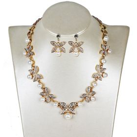 New Pearl butterfly necklace, earrings, bridal jewelry set, bridal jewelry (Color: Gold)