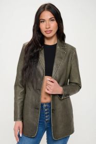 Coalition LA Single-Breasted Vegan Leather Blazer (Option: Olive Brown-XL)