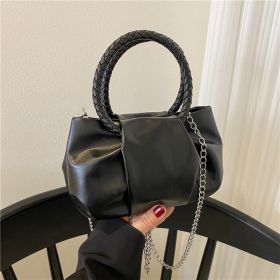 Portable Cloud Underarm Pleated Tote Chain Crossbody Bag (Color: Black)