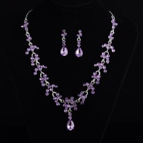 Bridal jewelry, necklace, earring set, wedding dress, jewelry accessories, fast selling pass (Color: Purple)