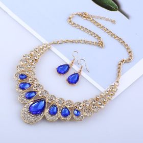 American jewelry fashion temperament Metal Necklace Earrings Set gem diamond drop bride accessories (Option: Bule)