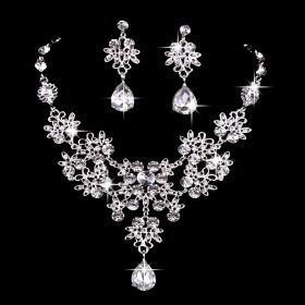 Butterfly Big Water Drop Necklace Earring Set Wedding (Color: White)