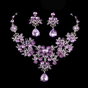 Butterfly Big Water Drop Necklace Earring Set Wedding (Color: Purple)