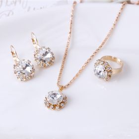 Europe and America fashion round crystal necklace earrings ring set hot jewelry jewelry wholesale jewelry wholesale (Color: White)